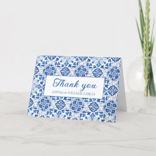 Carreaux portugais Bleu Floral Mariage Merci