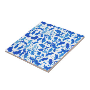 Carreaux portugais Fleurs bleues et feuilles