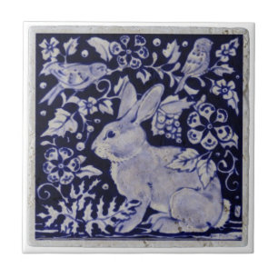 Carreaux - Renard faune et flore bleu et blanc vin
