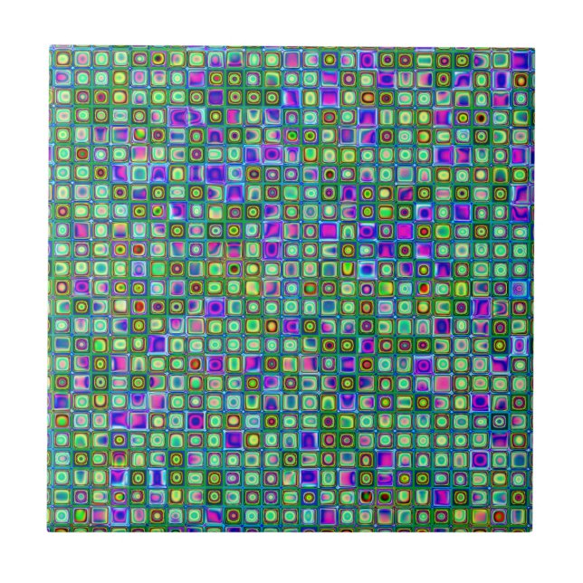 Carreaux Rétro Funky Verts, Bleus Et Violets Motif (Devant)