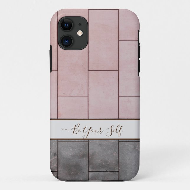 Carreaux rose et gris coques iphone monogramme. Co (Dos)