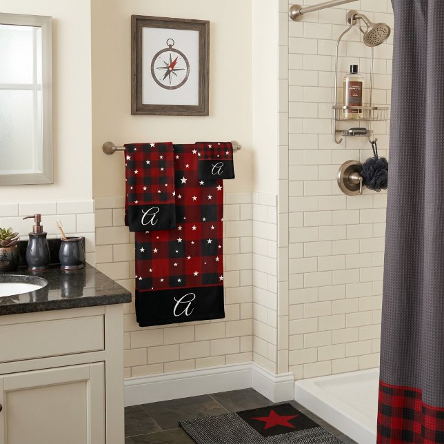 Carreaux rouges et noirs avec monogramme d'étoiles (Créateur téléchargé)