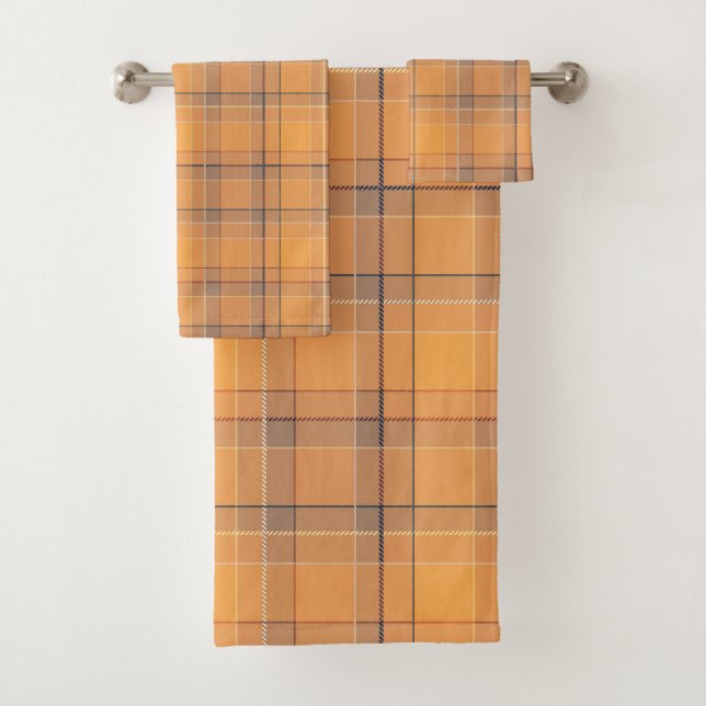 Carreaux tartan corail, orange et marron. (En situation)