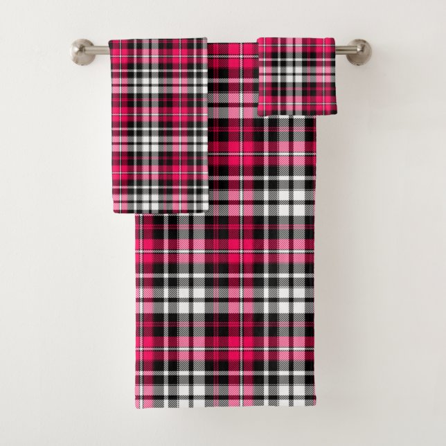 Carreaux Tartan Rose Noir Blanc  (En situation)