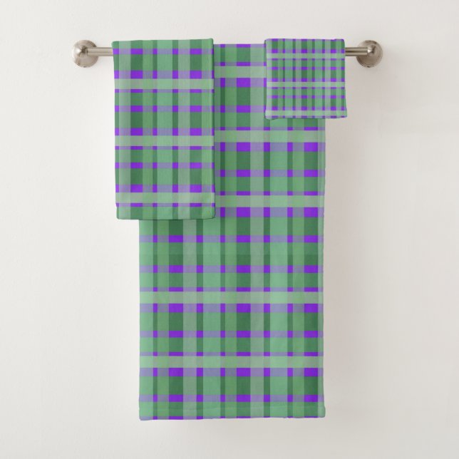Carreaux Vichy Tartan Vert Rayures Sur Violet  (En situation)