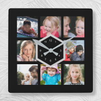 8 Photo Black Carré Mur Horloge