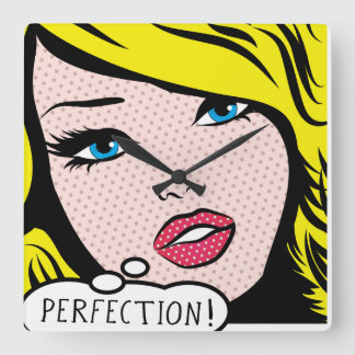 Carrée Acrylique Mur Horloge pop art "PERFECTION".