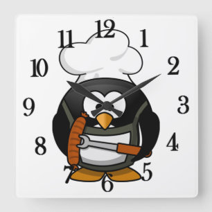 Carrée Adorable Chef Penguin (Personnalisable) - Horloge 