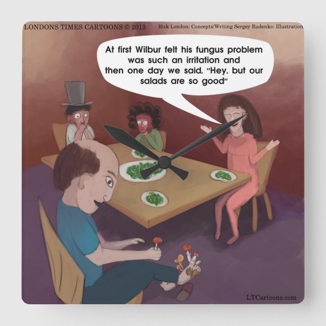 Carrée Amusante Salade de Champignons Carré Horloge mural (Recto)