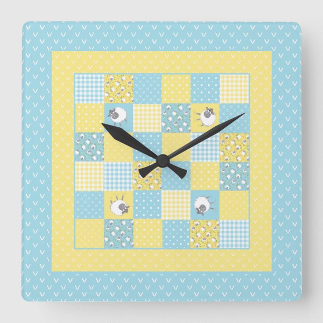 Carrée Amusants Sheep gallois, Faux Patchwork, Horloge mu (Recto)