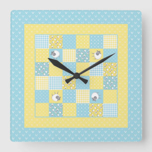 Carrée Amusants Sheep gallois, Faux Patchwork, Horloge mu
