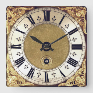 Carrée Ancien look doré Numéros romains Horloge