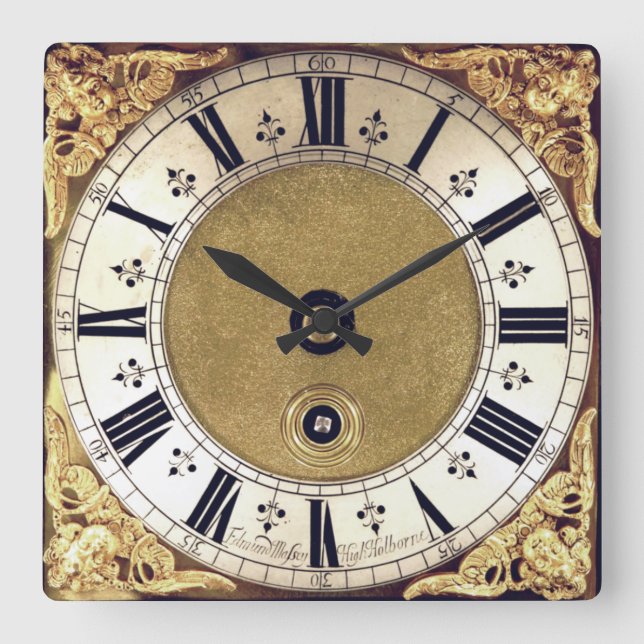 Carrée Ancien look doré Numéros romains Horloge (Recto)