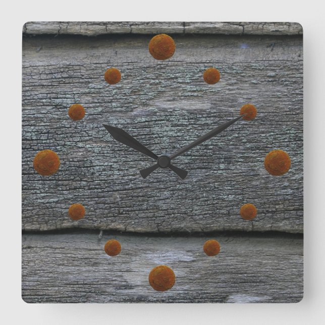 Carrée Ancienne horloge Patinée en bois mural (Recto)