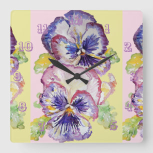 Carrée Aquarelle Pansy Floral Flower Horloge de la chambr