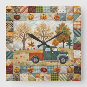 Carrée Automne Citrouille Pickup Truck Wall Horloge