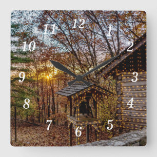 Carrée Automne Woods Sunset Wall Horloge