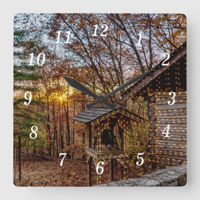 Carrée Automne Woods Sunset Wall Horloge (Recto)
