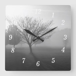 Carrée B&W Foggy Matin Sunrise Mur Horloge