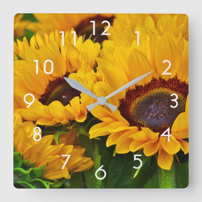 Carrée Belle horloge de peinture de tournesol d'été (Recto)