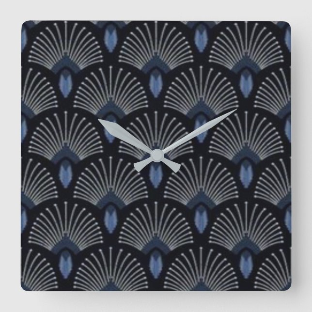 Carrée Belle horloge design Art Déco Bleu (Recto)
