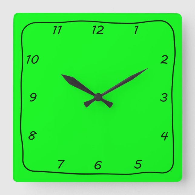 Carrée Black et Lime Green Whimsical Simple Horloge (Recto)