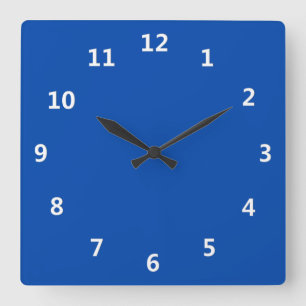 Carrée Bleu Cobalt solide avec chiffres blancs Horloge mu