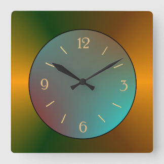 Carrée BleuVert Atmosphérique avec horloge de bordure or