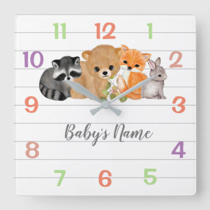 Carrée Bois Animaux Nourriture Décor Mur Horloge