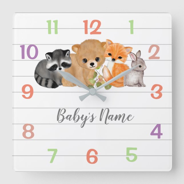 Carrée Bois Animaux Nourriture Décor Mur Horloge (Recto)