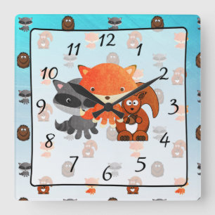 Carrée Bois Créature Forêt Animal Bébé Nourriture Horloge