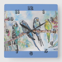 Budgies Budgie Budgerigar Bird Room Horloge