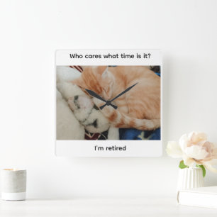 Carrée Cadeau de retraite photo de chat endormi Horloge