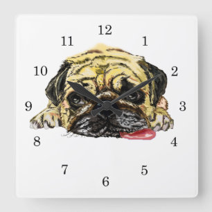 Carrée Carlin Dog Mur Horloge Drôle - Vos couleurs