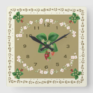 Carrée Carré Horloge fraise Loden Arrière - plan vert