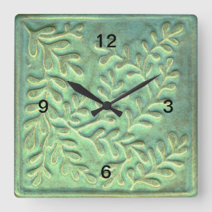 Carrée Carré Minimaliste Horloge Vert Foliage