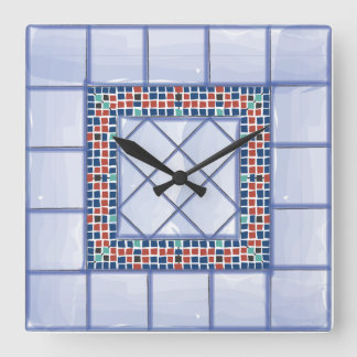 Carrée Carrelage bleu et horloge en mosaïque