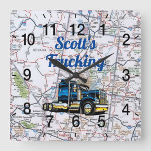 Carrée Carte routière du camionnage Scott Carré Horloge m