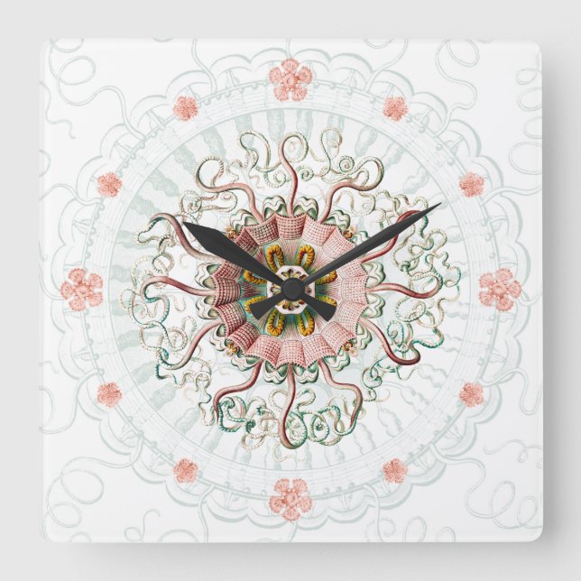 Carrée Casque méduse vintage texture marine Horloge mural (Recto)