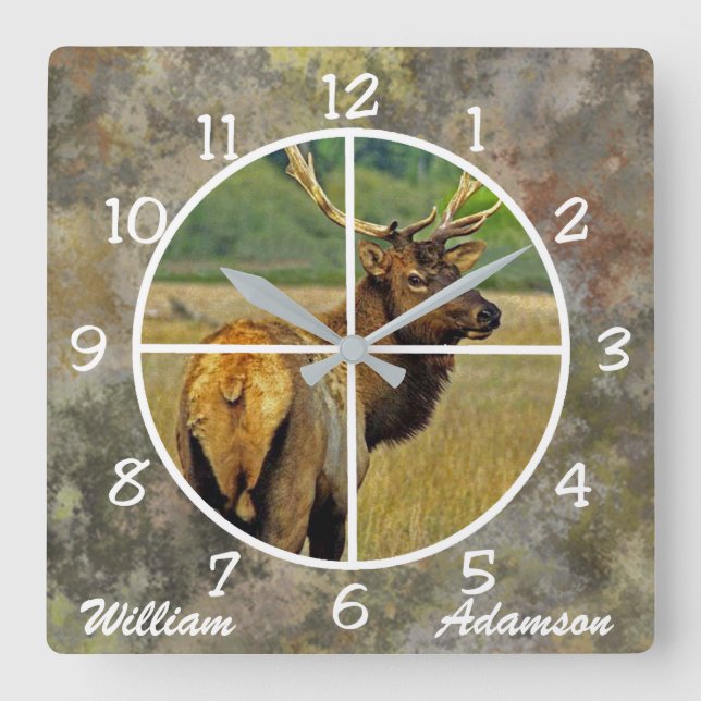 Carrée Chasseurs Horloge Elk dans Crosshairs personnalisa (Recto)