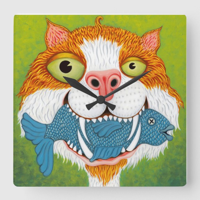 Carrée Chat fou avec horloge au poisson (Recto)