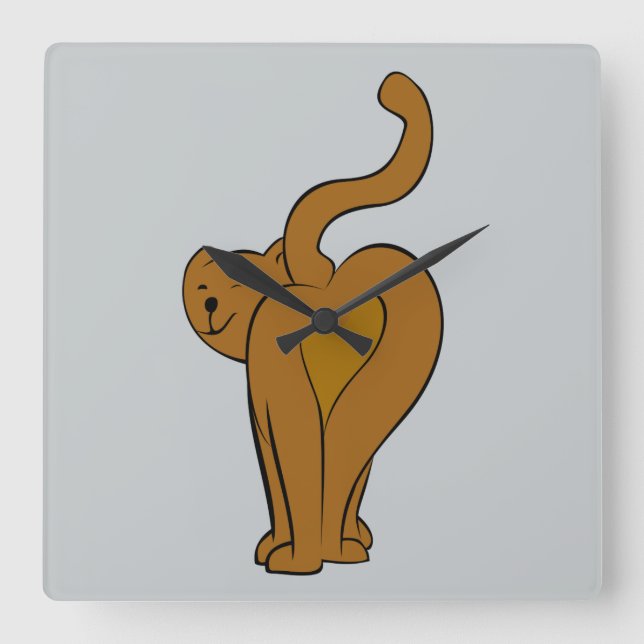 Carrée Chats Amusants, Cat Tail Wall Horloge (Recto)