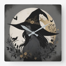 Chic moderne Halloween sorcière grande horloge mur
