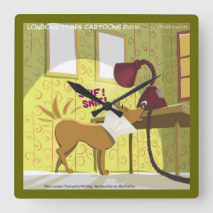 Carrée Chien drôle avec cône reniflant lampe horloge mura
