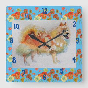 Carrée Chien Spitz allemand Pomeranian chiens Horloge de