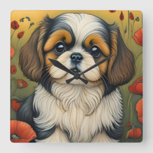 Carrée Chihtzu chiot mignon idée cadeau horloge