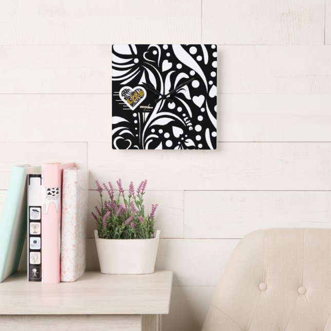 Carrée Citation de vie Black Wall Horloge par la poète Ad (Salle de lecture)