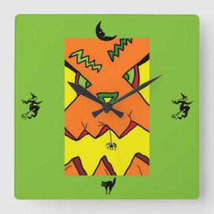 Carrée Citrouille et horloge d'araignée Halloween