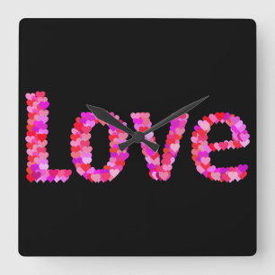 Carrée coeur amour valentines jour rose noir horloge