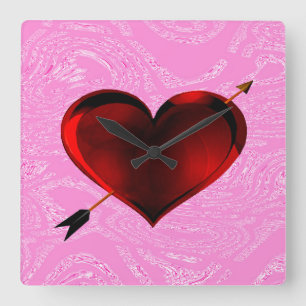 Carrée Coeur avec flèche sur horloge givre rose